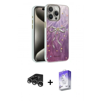 MARSİLYAN™- iPhone 15 Pro Kılıf Zirve Modern Prime - Siyah Bilvis 5in1 3D Magic Cam Ekran Koruyucu + Raze Metal Kamera Lens - GS