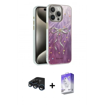 MARSİLYAN™- iPhone 15 Pro Kılıf Zirve Modern Prime - Siyah Bilvis 5in1 3D Magic Cam Ekran Koruyucu + Raze Metal Kamera Lens - LT