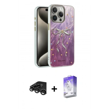 MARSİLYAN™- iPhone 15 Pro Kılıf Zirve Modern Prime - Siyah Bilvis 5in1 3D Magic Cam Ekran Koruyucu + Raze Metal Kamera Lens - TMGI