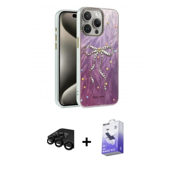 MARSİLYAN™- iPhone 15 Pro Kılıf Zirve Modern Prime - Siyah Bilvis 5in1 5D Magic Hayalet Cam Ekran Koruyucu + Raze Metal Kamera Lens - SH