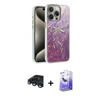 MARSİLYAN™- iPhone 15 Pro Kılıf Zirve Modern Prime - Siyah Bilvis 5in1 5D Magic Hayalet Cam Ekran Koruyucu + Raze Metal Kamera Lens - LT