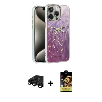 MARSİLYAN™- iPhone 15 Pro Kılıf Zirve Modern Prime - Siyah Buffer Cam Ekran Koruyucu + Raze Metal Kamera Lens - SH
