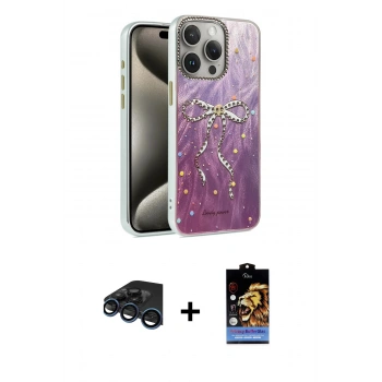 MARSİLYAN™- iPhone 15 Pro Kılıf Zirve Modern Prime - Siyah Buffer Hayalet Cam Ekran Koruyucu + Raze Metal Kamera Lens - LT