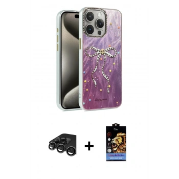 MARSİLYAN™- iPhone 15 Pro Kılıf Zirve Modern Prime - Siyah Buffer Hayalet Cam Ekran Koruyucu + Raze Metal Kamera Lens - TMGI