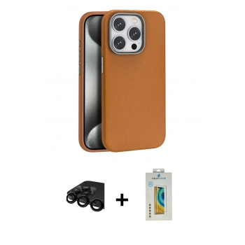 MARSİLYAN™- iPhone 15 Pro Kılıf Zirve Modern Prime - Siyah Polymer Nano Ekran Koruyucu + Raze Metal Kamera Lens - SH