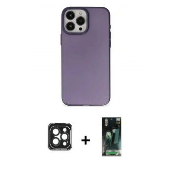 MARSİLYAN™- iPhone 15 Pro Max Kılıf Ahenk Çizgi Prime - Şeffaf 360 Full Body Arka Koruyucu + PVD Metal Kamera Lens - SH