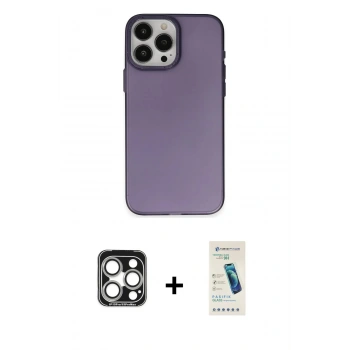 MARSİLYAN™- iPhone 15 Pro Max Kılıf Ahenk Çizgi Prime - Şeffaf Pasifik Cam Ekran Koruyucu + PVD Metal Kamera Lens - GS