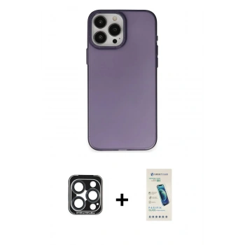 MARSİLYAN™- iPhone 15 Pro Max Kılıf Ahenk Çizgi Prime - Şeffaf Pasifik Cam Ekran Koruyucu + PVD Metal Kamera Lens - LT