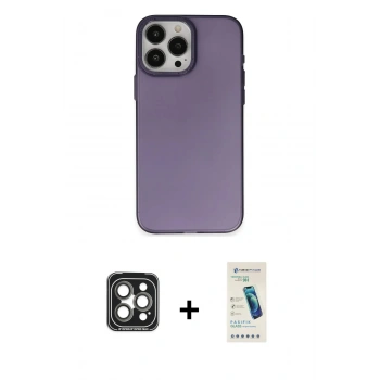MARSİLYAN™- iPhone 15 Pro Max Kılıf Ahenk Çizgi Prime - Şeffaf Pasifik Cam Ekran Koruyucu + PVD Metal Kamera Lens - GI