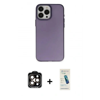 MARSİLYAN™- iPhone 15 Pro Max Kılıf Ahenk Çizgi Prime - Şeffaf Pasifik Cam Ekran Koruyucu + PVD Metal Kamera Lens - TU