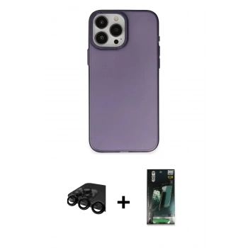 MARSİLYAN™- iPhone 15 Pro Max Kılıf Ahenk Çizgi Prime - Siyah 360 Mat Full Body Arka Koruyucu + Raze Metal Kamera Lens - SH