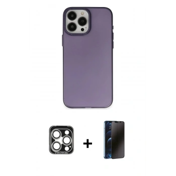 MARSİLYAN™- iPhone 15 Pro Max Kılıf Ahenk Çizgi Prime - Siyah 3D Antistatik Hayalet Cam Ekran Koruyucu + PVD Metal Kamera Lens - GS