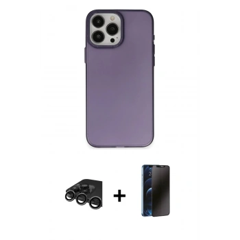 MARSİLYAN™- iPhone 15 Pro Max Kılıf Ahenk Çizgi Prime - Siyah 3D Antistatik Hayalet Cam Ekran Koruyucu + Raze Metal Kamera Lens - TMGI
