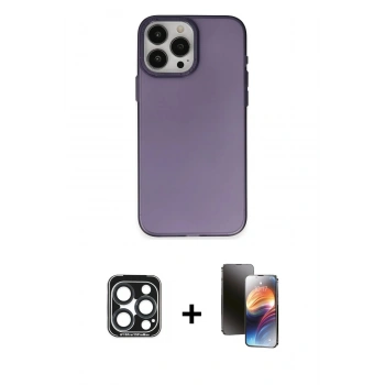 MARSİLYAN™- iPhone 15 Pro Max Kılıf Ahenk Çizgi Prime - Siyah 3D Antistatik Mat Seramik Nano Ekran Koruyucu + PVD Metal Kamera Lens - LT