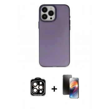 MARSİLYAN™- iPhone 15 Pro Max Kılıf Ahenk Çizgi Prime - Siyah 3D Antistatik Mat Seramik Nano Ekran Koruyucu + PVD Metal Kamera Lens - TU