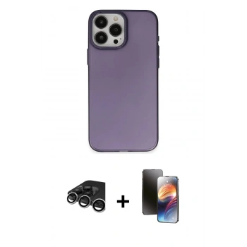 MARSİLYAN™- iPhone 15 Pro Max Kılıf Ahenk Çizgi Prime - Siyah 3D Antistatik Mat Seramik Nano Ekran Koruyucu + Raze Metal Kamera Lens - GS