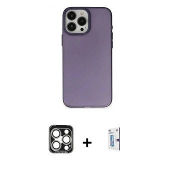 MARSİLYAN™- iPhone 15 Pro Max Kılıf Ahenk Çizgi Prime - Siyah Bilvis 0.18mm Plus Cam Ekran Koruyucu + PVD Metal Kamera Lens - GS