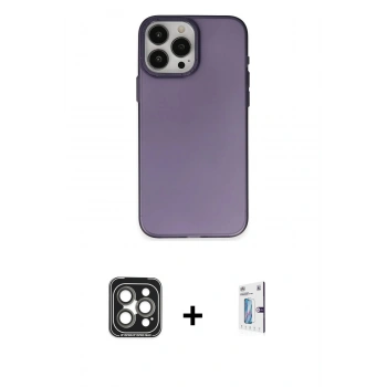 MARSİLYAN™- iPhone 15 Pro Max Kılıf Ahenk Çizgi Prime - Siyah Bilvis 0.18mm Plus Cam Ekran Koruyucu + PVD Metal Kamera Lens - GI