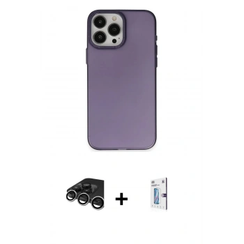 MARSİLYAN™- iPhone 15 Pro Max Kılıf Ahenk Çizgi Prime - Siyah Bilvis 0.18mm Plus Cam Ekran Koruyucu + Raze Metal Kamera Lens - GS