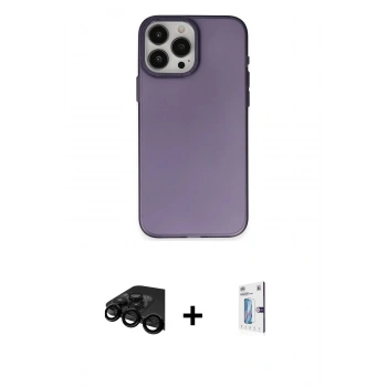 MARSİLYAN™- iPhone 15 Pro Max Kılıf Ahenk Çizgi Prime - Siyah Bilvis 0.18mm Plus Cam Ekran Koruyucu + Raze Metal Kamera Lens - SH
