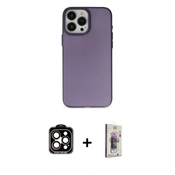 MARSİLYAN™- iPhone 15 Pro Max Kılıf Ahenk Çizgi Prime - Siyah Bilvis 3D Cam Ekran Koruyucu + PVD Metal Kamera Lens - TU