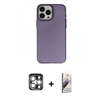 MARSİLYAN™- iPhone 15 Pro Max Kılıf Ahenk Çizgi Prime - Siyah Bilvis 3D Mat Cam Ekran Koruyucu + PVD Metal Kamera Lens - GS