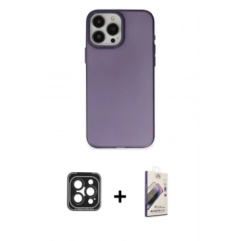 MARSİLYAN™- iPhone 15 Pro Max Kılıf Ahenk Çizgi Prime - Siyah Bilvis 3D Mat Cam Ekran Koruyucu + PVD Metal Kamera Lens - SH