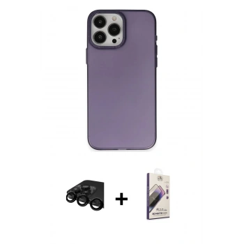 MARSİLYAN™- iPhone 15 Pro Max Kılıf Ahenk Çizgi Prime - Siyah Bilvis 3D Mat Cam Ekran Koruyucu + Raze Metal Kamera Lens - SH