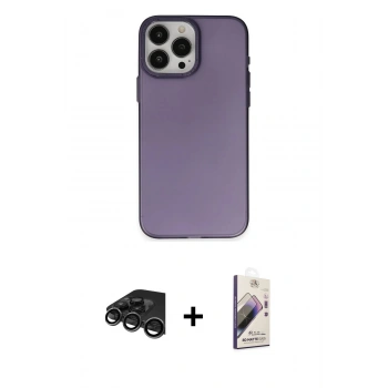 MARSİLYAN™- iPhone 15 Pro Max Kılıf Ahenk Çizgi Prime - Siyah Bilvis 3D Mat Cam Ekran Koruyucu + Raze Metal Kamera Lens - TMGI