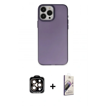 MARSİLYAN™- iPhone 15 Pro Max Kılıf Ahenk Çizgi Prime - Siyah Bilvis 3D Mat Cam Ekran Koruyucu + PVD Metal Kamera Lens - TU