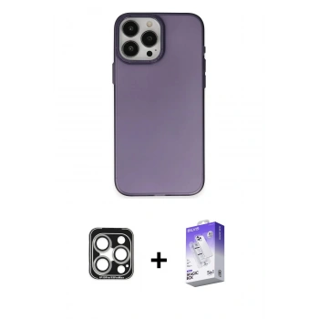 MARSİLYAN™- iPhone 15 Pro Max Kılıf Ahenk Çizgi Prime - Siyah Bilvis 5in1 3D Magic Cam Ekran Koruyucu + PVD Metal Kamera Lens - GS