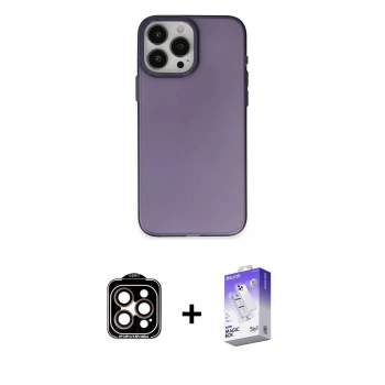 MARSİLYAN™- iPhone 15 Pro Max Kılıf Ahenk Çizgi Prime - Siyah Bilvis 5in1 3D Magic Cam Ekran Koruyucu + PVD Metal Kamera Lens - TU