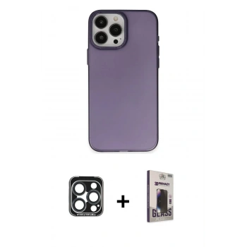 MARSİLYAN™- iPhone 15 Pro Max Kılıf Ahenk Çizgi Prime - Siyah Bilvis Hayalet Cam Ekran Koruyucu + PVD Metal Kamera Lens - LT