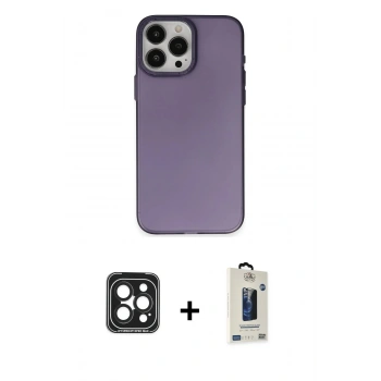 MARSİLYAN™- iPhone 15 Pro Max Kılıf Ahenk Çizgi Prime - Siyah Bilvis Hayalet Cam Ekran Koruyucu + PVD Metal Kamera Lens - SH