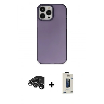 MARSİLYAN™- iPhone 15 Pro Max Kılıf Ahenk Çizgi Prime - Siyah Bilvis Hayalet Cam Ekran Koruyucu + Raze Metal Kamera Lens - GS