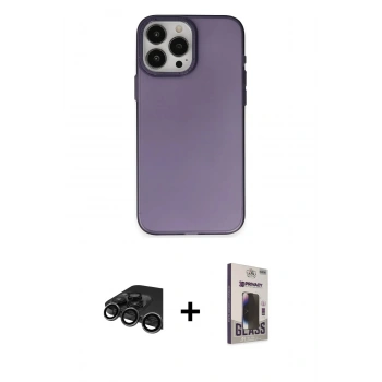 MARSİLYAN™- iPhone 15 Pro Max Kılıf Ahenk Çizgi Prime - Siyah Bilvis Hayalet Cam Ekran Koruyucu + Raze Metal Kamera Lens - TMGI