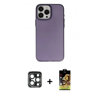 MARSİLYAN™- iPhone 15 Pro Max Kılıf Ahenk Çizgi Prime - Siyah Buffer Cam Ekran Koruyucu + PVD Metal Kamera Lens - LT