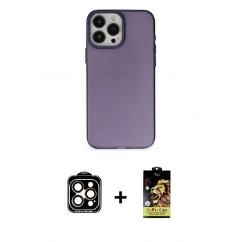 MARSİLYAN™- iPhone 15 Pro Max Kılıf Ahenk Çizgi Prime - Siyah Buffer Cam Ekran Koruyucu + PVD Metal Kamera Lens - TU