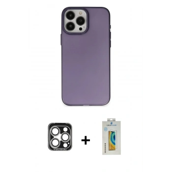MARSİLYAN™- iPhone 15 Pro Max Kılıf Ahenk Çizgi Prime - Siyah Polymer Nano Ekran Koruyucu + PVD Metal Kamera Lens - GS