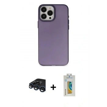MARSİLYAN™- iPhone 15 Pro Max Kılıf Ahenk Çizgi Prime - Siyah Polymer Nano Ekran Koruyucu + Raze Metal Kamera Lens - LT