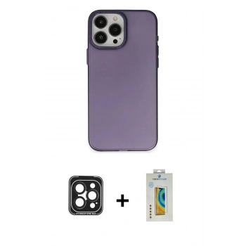 MARSİLYAN™- iPhone 15 Pro Max Kılıf Ahenk Çizgi Prime - Siyah Polymer Nano Ekran Koruyucu + PVD Metal Kamera Lens - SH