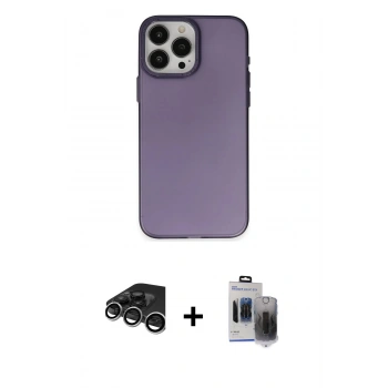 MARSİLYAN™- iPhone 15 Pro Max Kılıf Ahenk Çizgi Prime - Siyah Vanessa Magic Hayalet Cam + Raze Metal Kamera Lens - GS