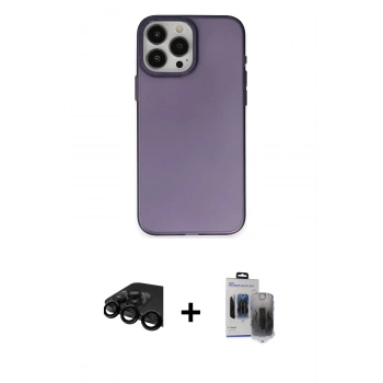 MARSİLYAN™- iPhone 15 Pro Max Kılıf Ahenk Çizgi Prime - Siyah Vanessa Magic Hayalet Cam + Raze Metal Kamera Lens - SH
