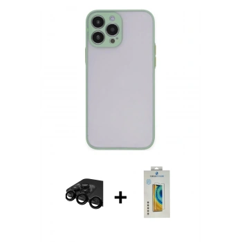 MARSİLYAN™- iPhone 15 Pro Max Kılıf Ahenk Çizgi Serisi - Siyah Polymer Nano Ekran Koruyucu + Raze Metal Kamera Lens - SH