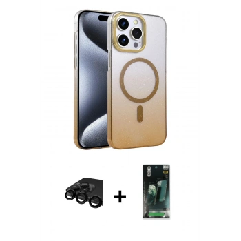 MARSİLYAN™- iPhone 15 Pro Max Kılıf Ahenk Doku Özel Seri - Şeffaf 360 Full Body Arka Koruyucu + Raze Metal Kamera Lens - SH