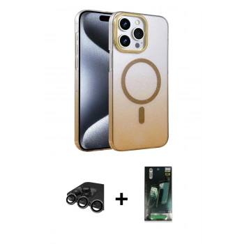 MARSİLYAN™- iPhone 15 Pro Max Kılıf Ahenk Doku Özel Seri - Şeffaf 360 Full Body Arka Koruyucu + Raze Metal Kamera Lens - TMGI