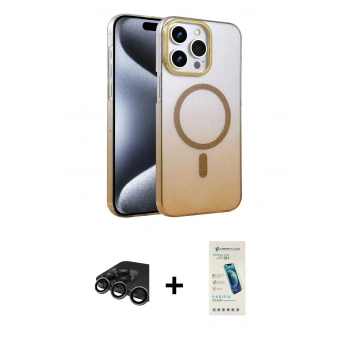 MARSİLYAN™- iPhone 15 Pro Max Kılıf Ahenk Doku Özel Seri - Şeffaf Pasifik Cam Ekran Koruyucu + Raze Metal Kamera Lens - TMGI