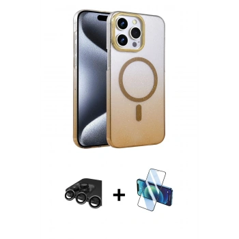 MARSİLYAN™- iPhone 15 Pro Max Kılıf Ahenk Doku Özel Seri - Siyah 3D Antistatik Seramik Nano Ekran Koruyucu + Raze Metal Kamera Lens - TMGI