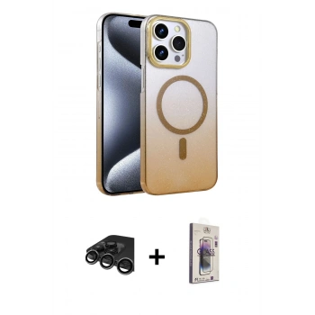 MARSİLYAN™- iPhone 15 Pro Max Kılıf Ahenk Doku Özel Seri - Siyah Bilvis 3D Cam Ekran Koruyucu + Raze Metal Kamera Lens - TMGI