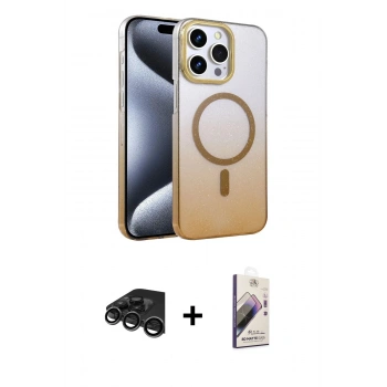 MARSİLYAN™- iPhone 15 Pro Max Kılıf Ahenk Doku Özel Seri - Siyah Bilvis 3D Mat Cam Ekran Koruyucu + Raze Metal Kamera Lens - TMGI
